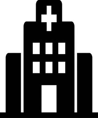 Obraz premium Black silhouette of a hospital building with a prominent white cross symbol.