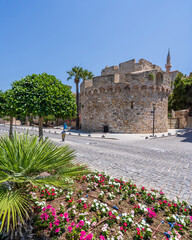The Cesme Castle view from street in Cesme Town of Turkey