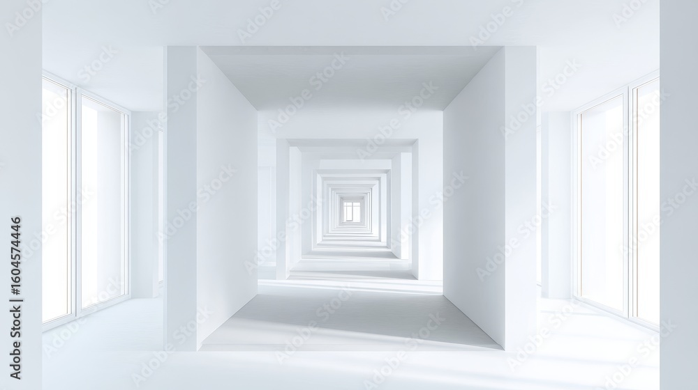 Fototapete minimal abstract white interior with clean empty space, smooth white walls, modern architecture elem