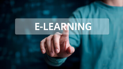 Dynamic professional engaging with interactive e-learning platform, embracing digital education for future success and skill development