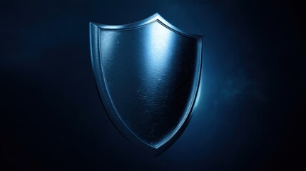 The shiny metallic shield on a dark blue background showcasing protection.