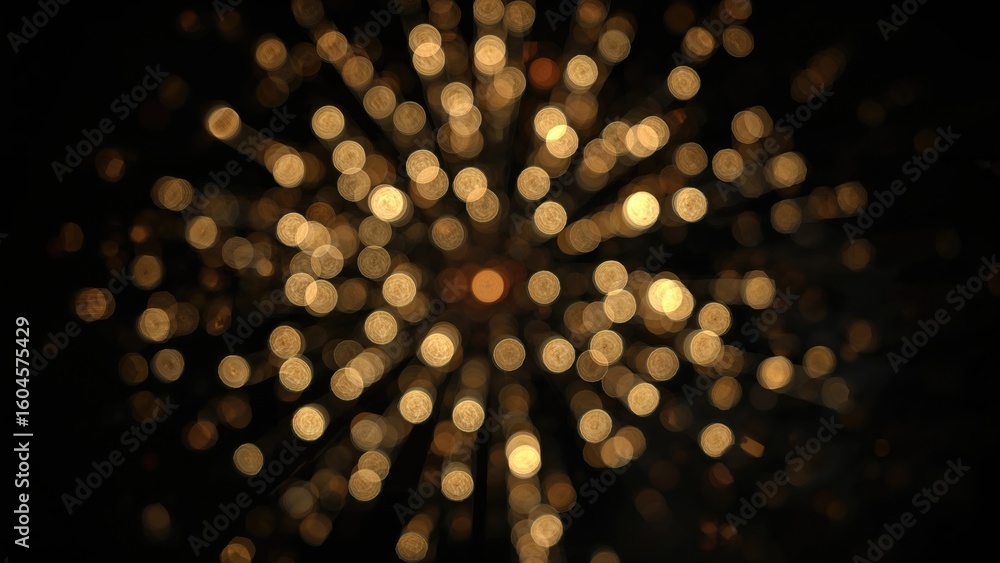 Poster golden bokeh lights created by fireworks on a dark background