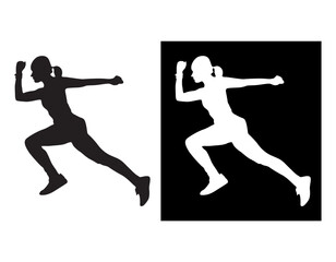 Silhouette-style monocolor vector of woman pose running