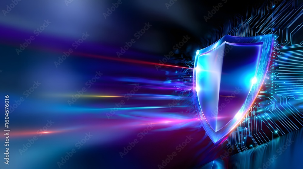 Aufkleber digital shield with circuit background and light streaks