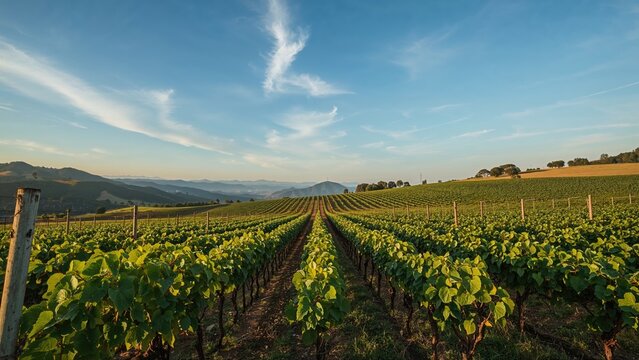 Stunning grapevine lines under a clear blue sky