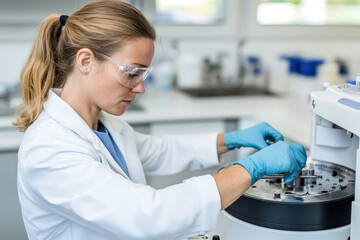 Scientist working with modern equipment in laboratory
