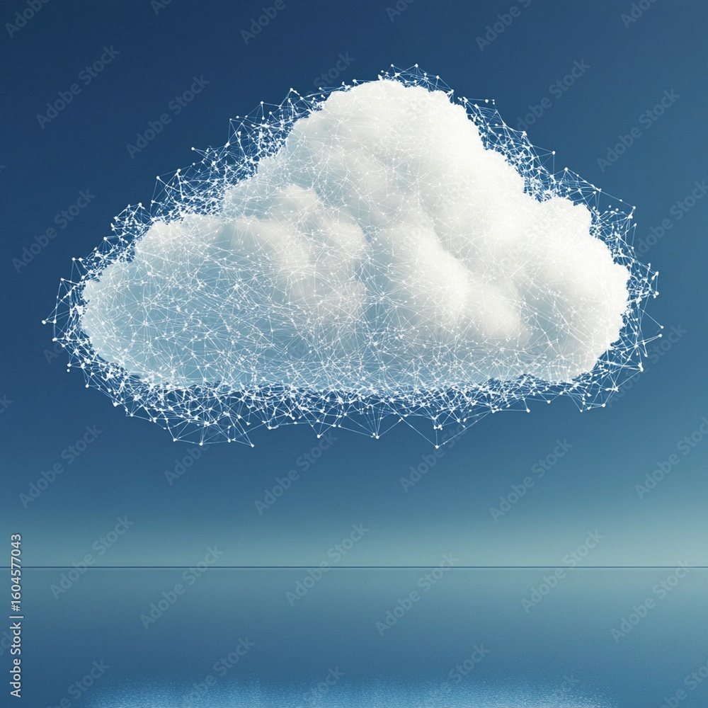 Poster digital cloud concept with futuristic network, a modern illustration of cloud computing and data sto