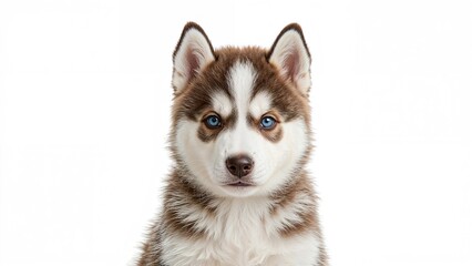 Fototapeta premium Lovely Siberian Husky Puppy Against a White Backdrop