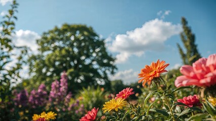 Elegant Outdoor Background with Flowers and Trees