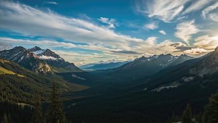 Obraz premium Breathtaking Landscape of Towering Rocky Mountains Seen from a High Vantage