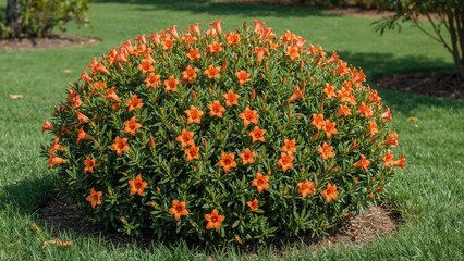 Gorgeous orange Oleander blooming in a garden setting.