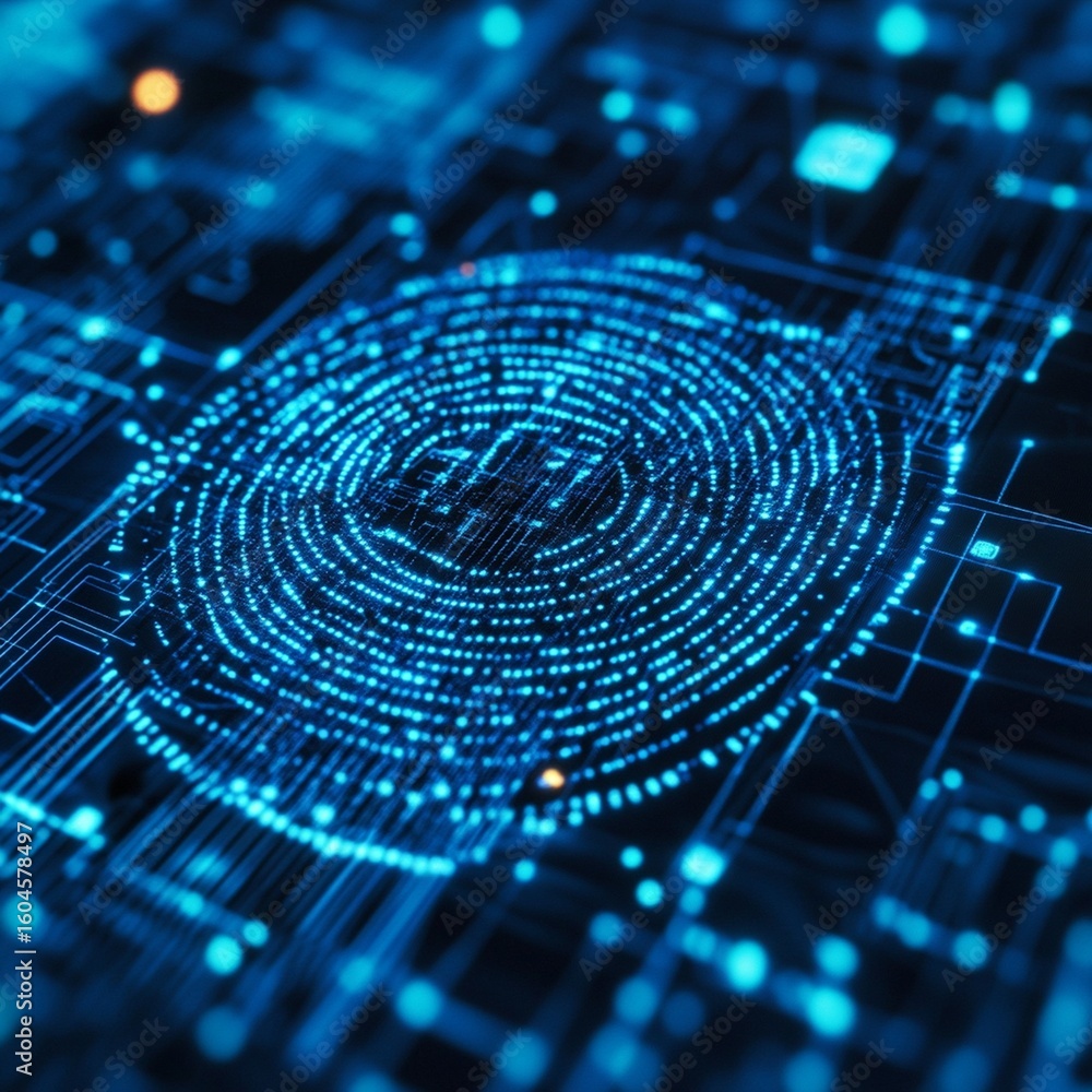 Aufkleber digital fingerprint glows in futuristic technology backdrop conveying network security concept with 