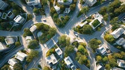 Aerial view of a futuristic, green city