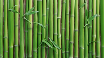 Fototapeta premium Vertical green bamboo stalks forming natural wall — eco structure and tropical texture background