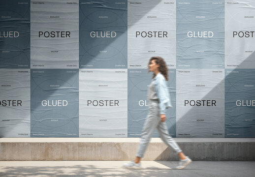 A4 Glued Posters Wall Mockup