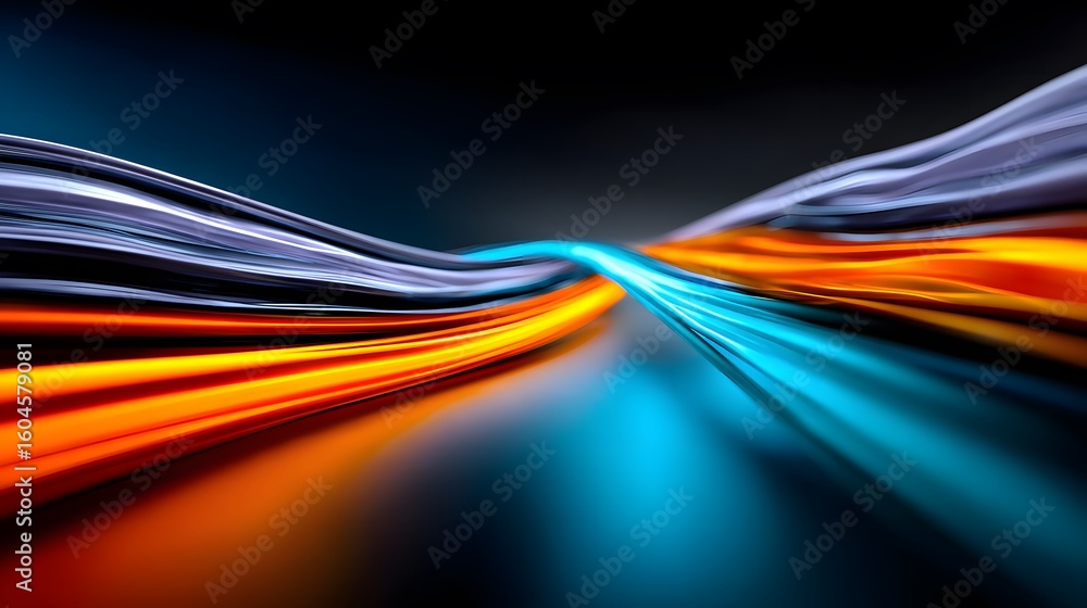 Poster dynamic light trails converging in a vibrant spectrum