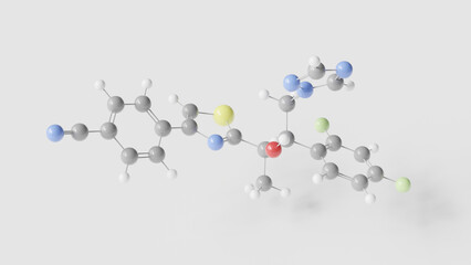 ravuconazole molecule 3d, molecular structure, ball and stick model, structural chemical formula antifungal agent