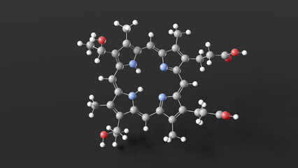 hematoporphyrin molecule 3d, molecular structure, ball and stick model, structural chemical formula antidepressants