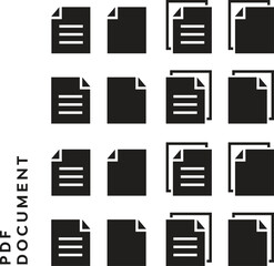 PDF file format icons set. PDF file download symbols. Format for texts, images, vector images, videos, interactive forms