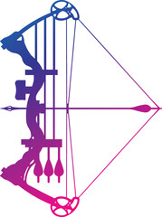 Arrow, bow with geometric symbols frames. Sacred mystic signs drawn in lines.