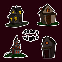 Stickers set collection for Halloween occasion. Scary and dark magical house castle. Halloween decoration autumn october festive 