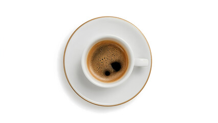 Fototapeta premium Top View of Fresh Black Coffee in White Ceramic Cup