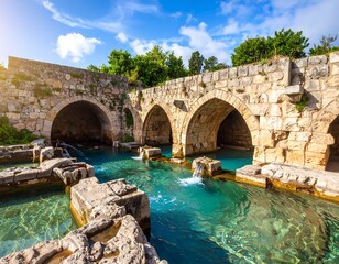 Ancient stone aqueduct with flowing water