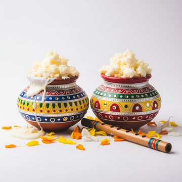 Janmashtami Festival Composition with Matkis and Makhan