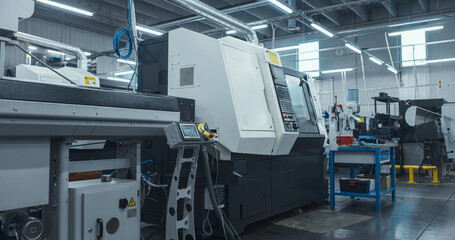 An Automated CNC Milling Machine Stands at a Modern Industrial Facility. 