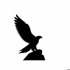 Hawk on cliff clean black silhouette vector