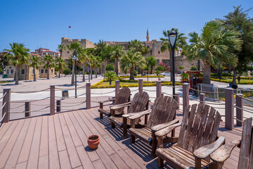 The Cesme Castle view from street in Cesme Town of Turkey
