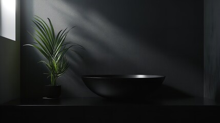 Fototapeta premium Minimalist plant in dark room