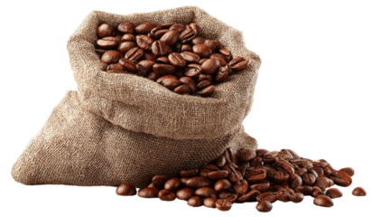 Coffee beans in a burlap sack