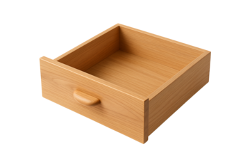 Wooden drawer box with handle isolated on transparent background