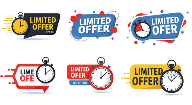 Limited Time Offer Countdown Timer Badges for Sales and Promotions with Stopwatch Icons