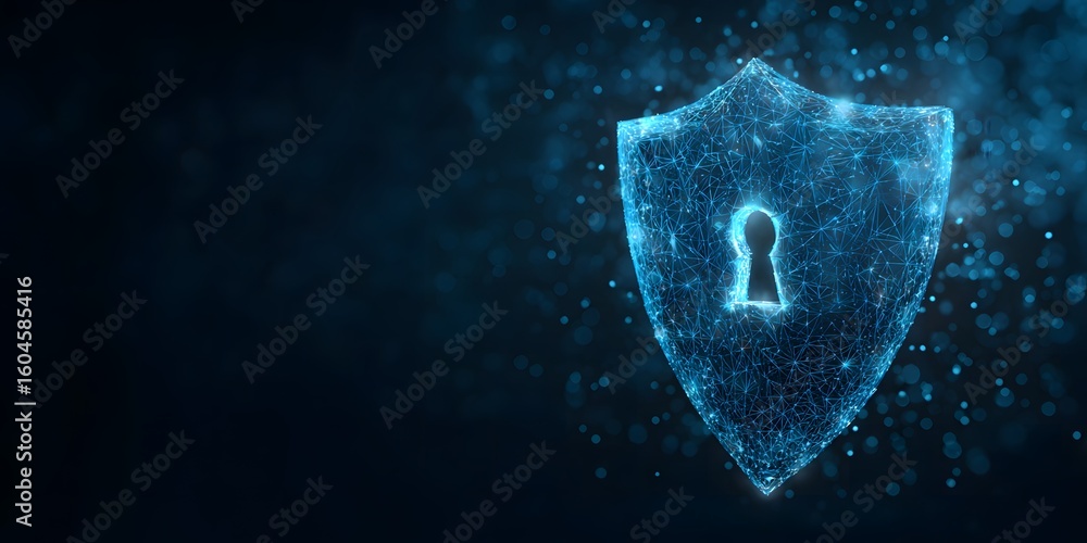 Poster digital shield with keyhole on dark background