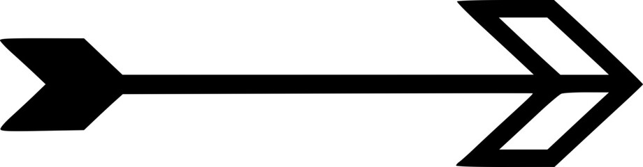 Stylized hand-drawn arrow with an open design pointing right on a plain background with copy space