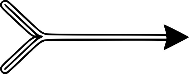 Single hand-drawn arrow with a bifurcated design pointing right on a plain background with copy space