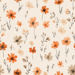 Boho Wildflowers Seamless Floral Pattern in Earthy Tones