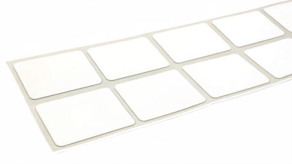 Blank adhesive stickers mock up with curved corner isolated on white background PNG. AI GENERATED.