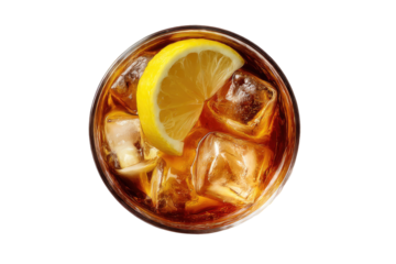 Overhead view of iced tea drink