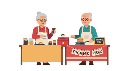 Happy senior citizens at a community bake sale celebrating National Senior Citizens Day with homemade goods.