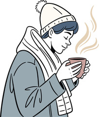 Cozy winter scene Person enjoying a warm coffee drink