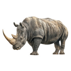 Obraz premium Detailed Side Profile of an Isolated Rhinoceros Showcasing Distinctive Horn Features