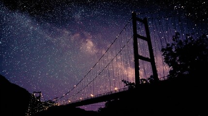 Fototapeta premium Night sky, bridge, silhouette, stars, galaxy