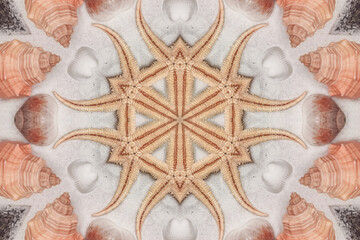 Kaleidoscope Ornamental Seashell Starfish Decorative Pattern Beach Summer Background