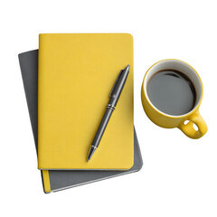 Bright Notebook and Pen on Flat Workspace with Coffee Mug for Business Planning and Creative Ideas