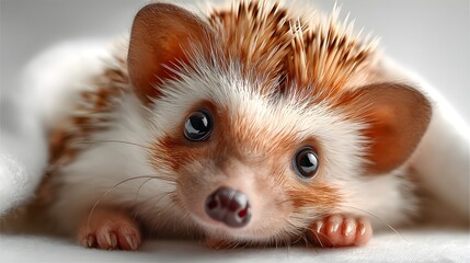 Closeup portrait of a cute furry hedgehog with its big eyes and spiny quills