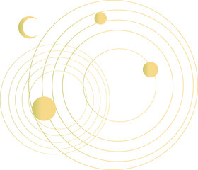 天体の軌跡と金色の宇宙の線画マーク素材