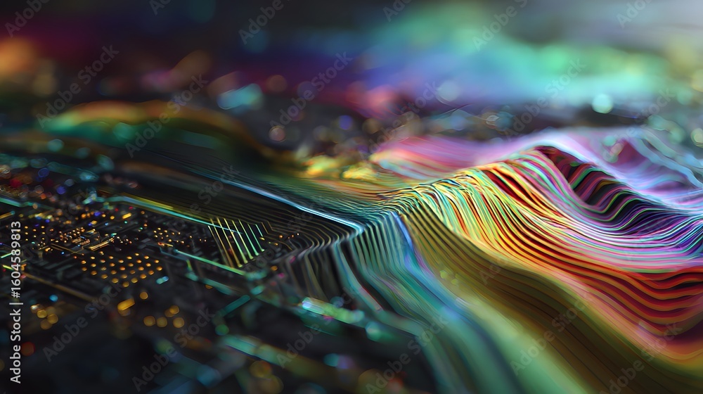 Poster abstract colorful digital wave pattern on circuit board